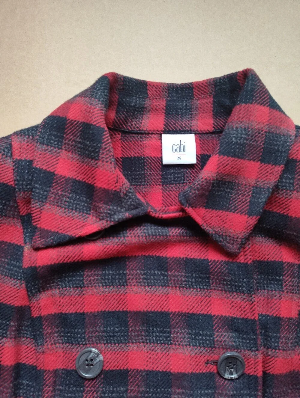 Cabi 3852 Snow Valley Red Plaid Jacket Coat size Medium Peacoat